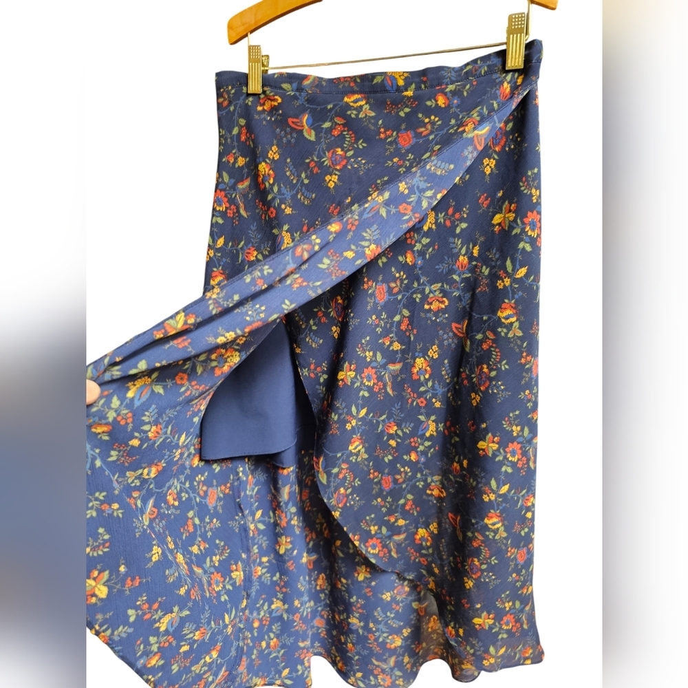 Madewell Women's Blue Asymmetrical High low Floral Print Calf Length Skirt 6 - Picture 4 of 8